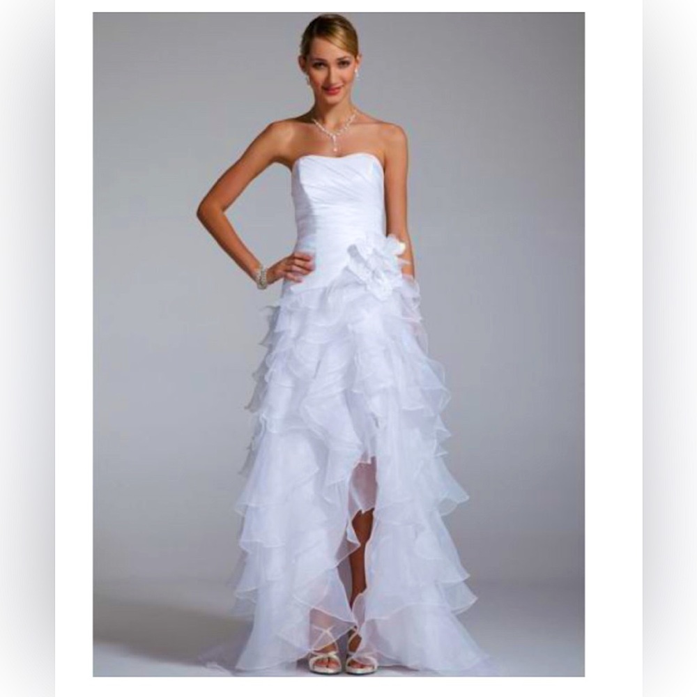 Strapless Teffeta High/Low Ruffle Skirt White Wedding Gown NWT